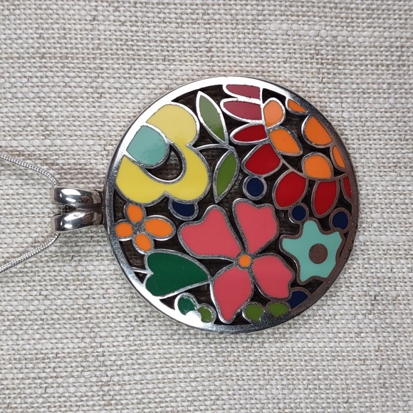 Multi Color Enamel Floral/Silvertone Necklace - Picture 2 of 7